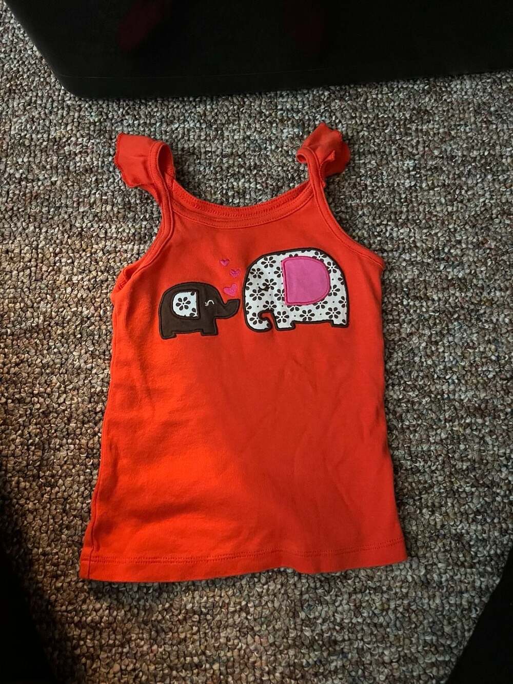 Carter's Girls Orange Ruffle Strap Tank Top with Elephant Print